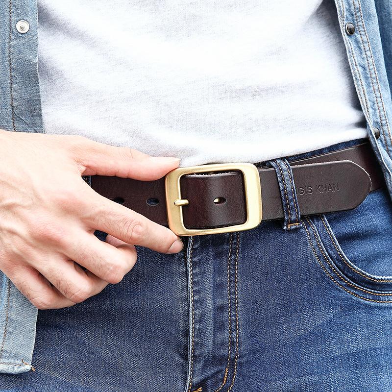 Purely Handmade American Brass Leather Retro Old Simple Tooling Jeans Belt Belt, Men'S Models