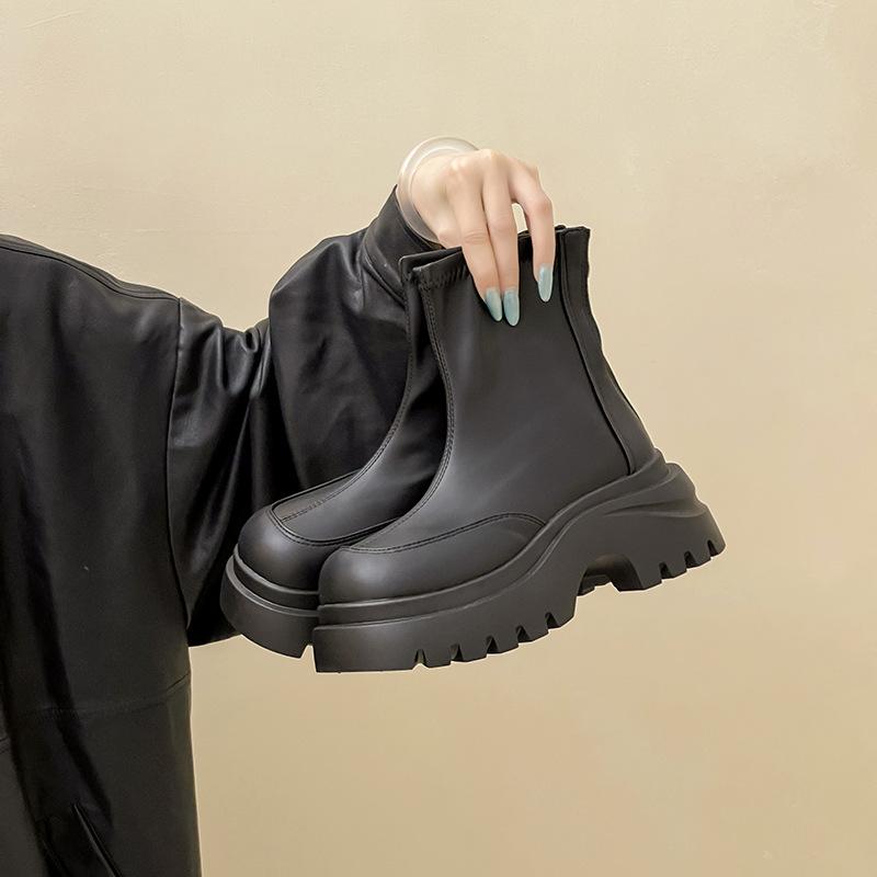 Fashion Retro Street Round Head Thick Heel Thick Sole Thin Boots Women's 2025 Autumn and Winter New Simple Small Martin Boots