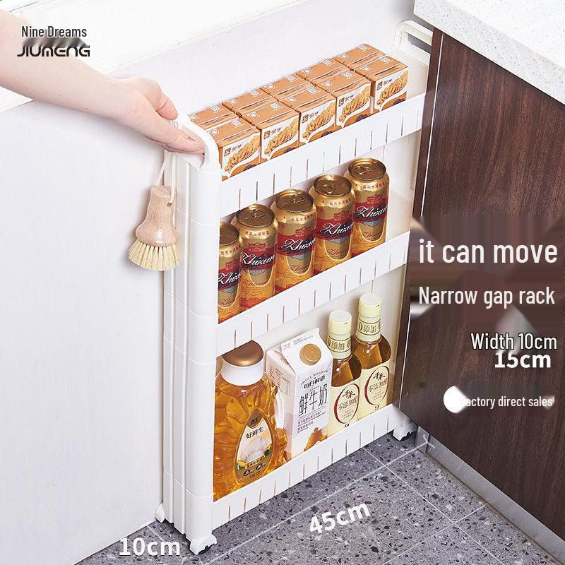 Ultra-Narrow 10CM Storage Rack with Wheels for Kitchen, Bathroom, Refrigerator Gap, and Living Room. Floor-Standing Cart.