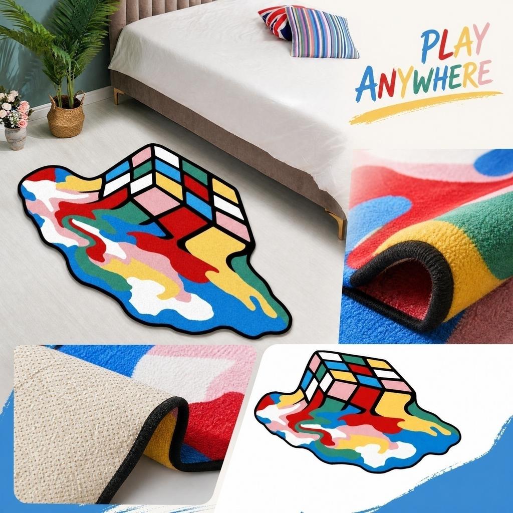Faux Wool Doormat with Pattern, Non- Absorbent Entryway Bathroom, Irregular Shape, 40 cm