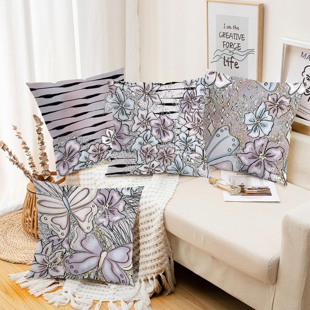 2D flat printing Floral & Butterfly Patterned Decorative Cushion Covers Polyester pillowcase, sofa decorative cushion cov