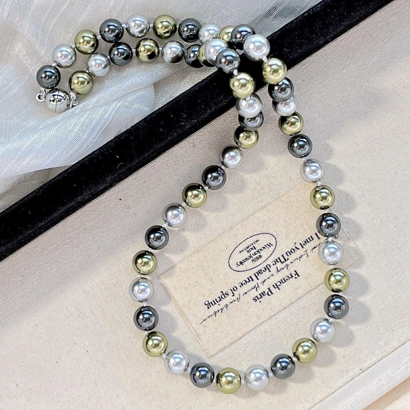 8Mm Autumn And Winter Highlight Qingdai Tahitian Artificial Crystal Pearl Necklace Clavicle Chain