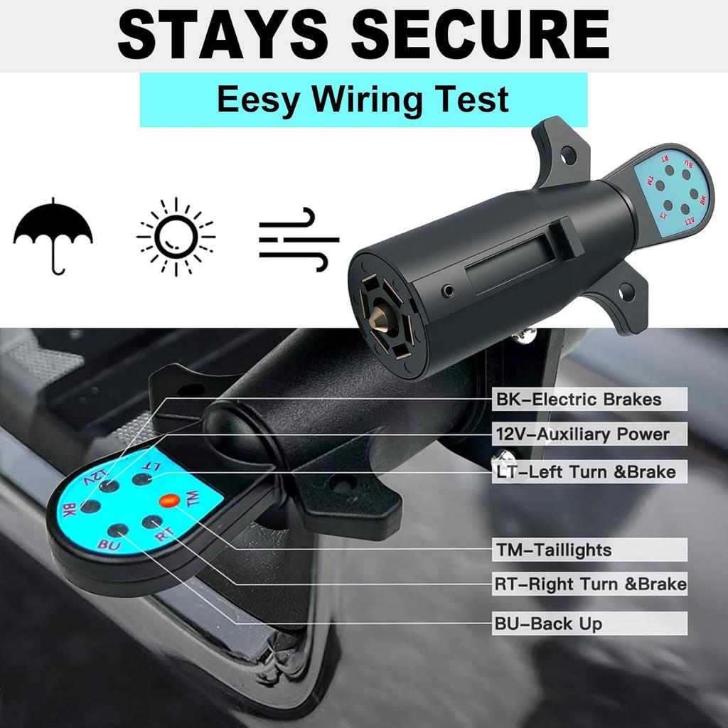 Trailer Light Tester 7 Pin Trailer Plug Tester, 7 Way Wiring Tester With LED Lights RV Connector Socket Circuit Tester