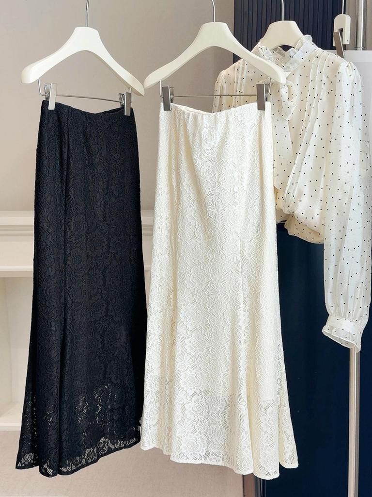 2026 Spring/Summer Women's High-Waisted Lace Mermaid Skirt: Slimming, Draped, and Hip-Hugging One-Piece