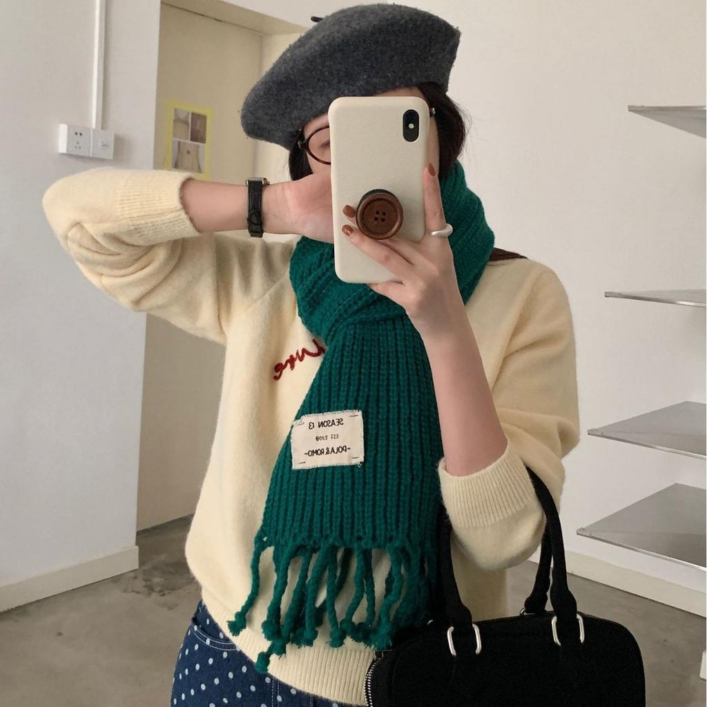 Women's Winter Twist Big Braid Scarf Solid Color Versatile Korean Style Warm Knitted Wool Student Scarf Fashionable Versatile