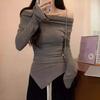 Irregular Slanted Shoulder Pullover Slim Fit T Shirts Women Y2k Fashion Long Sleeve T-shirt  Spring