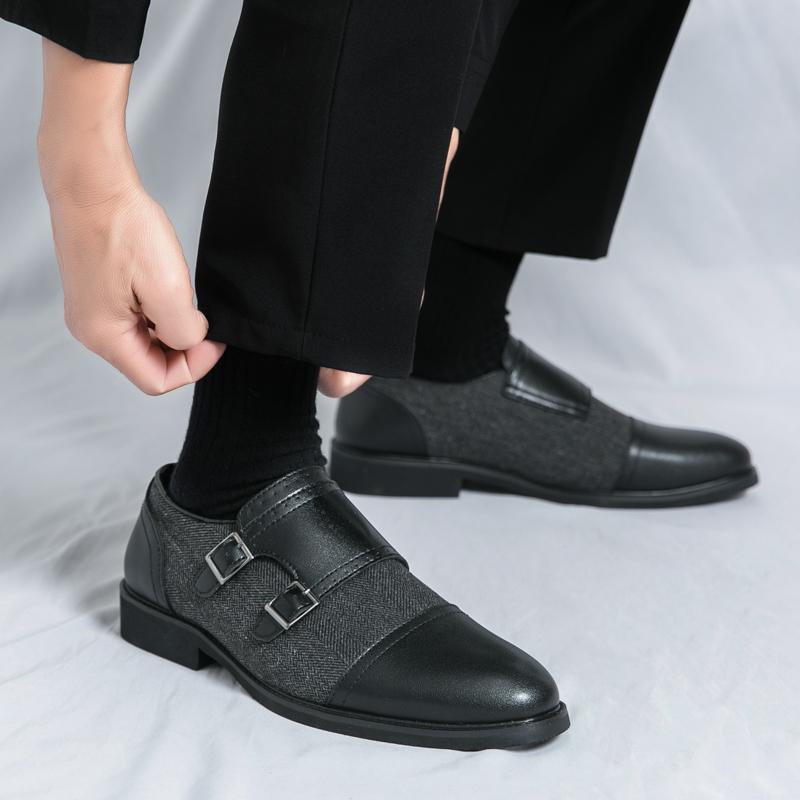 Fashion Italian Design Men Dress Shoes Fashion Leather Monk Buckle Strap Pointed Toe Men Shoes Classic Versatile Comfy Business Shoes