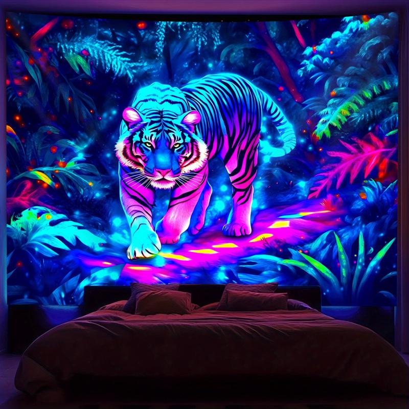 Fantasy Tiger Tapestry, Living Room Sofa Background WallCyberpunk Trend Cool Atmosphere Decoration 100X70CM