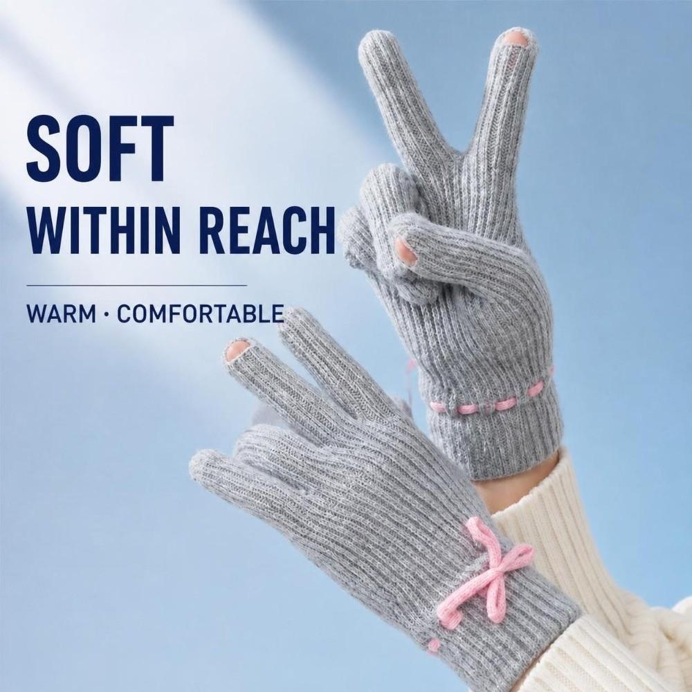 Solid Color Touch Screen Gloves Knitted Texture Thermal Riding Gloves Winter Season