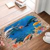 Grand Ocean Scene Door Mat with Whales Dolphins and Tropical Fish Non-slip Floor Rug for Entrance Home Decorative Mat