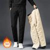 Men's Plus Velvet Waterproof Thick Warm Windproof Cotton Straight Pants - Large Size Casual Wear for Autumn and Winter.