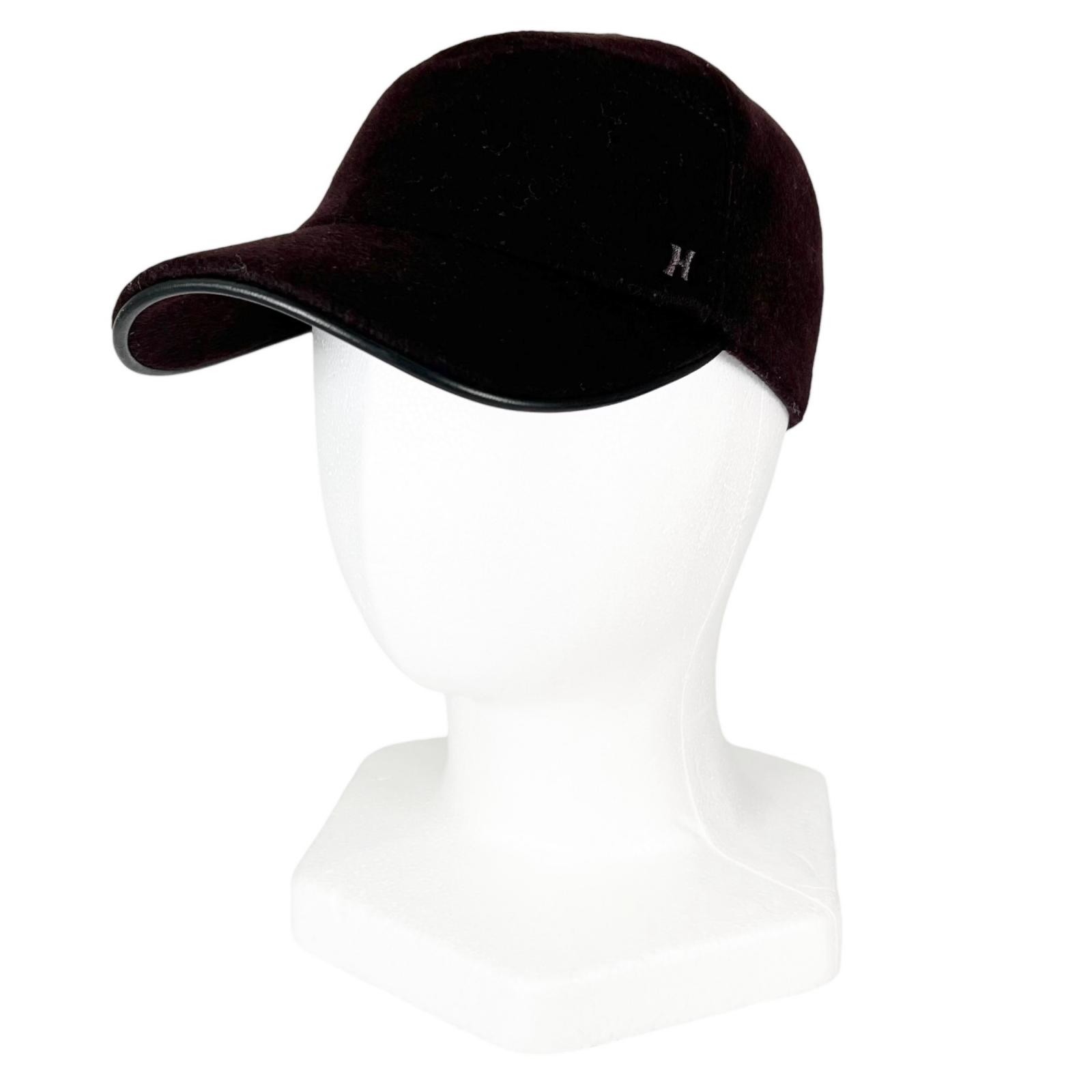 

Pristine HERMES cap H embroidery serie button Dark brown cashmere mens 57 Used