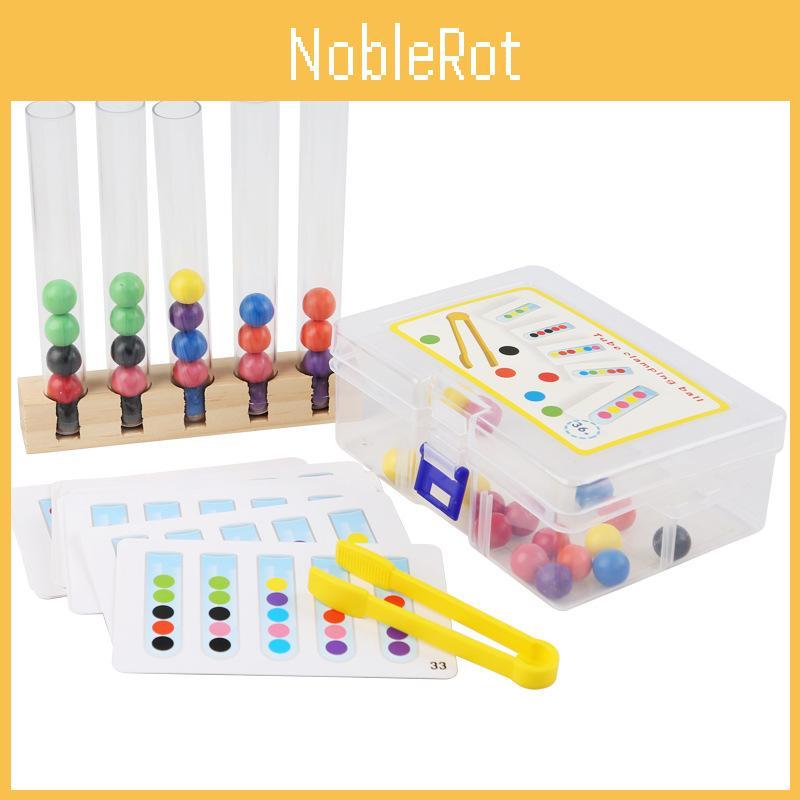 Sorting Kids Wooden Tubes Game With Color Coded Beads For Parent Child Activity