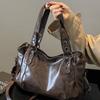 Borsa a Spalla Morbida in PU ad Alta Capacità Borsa Hobo Monocolore Borsa a Mano Vintage per Uso Quotidiano