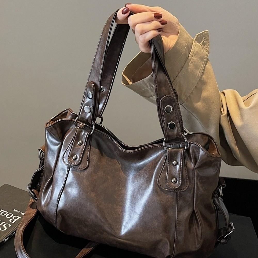 Borsa a Spalla Morbida in PU ad Alta Capacità Borsa Hobo Monocolore Borsa a Mano Vintage per Uso Quotidiano