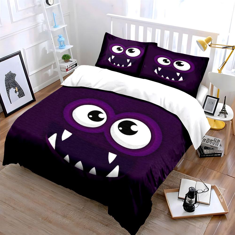 "Purple Monster Decor Set" Bedding Set with 1 Duvet Cover 2 Pillowcases Single Double King Queen, Gift