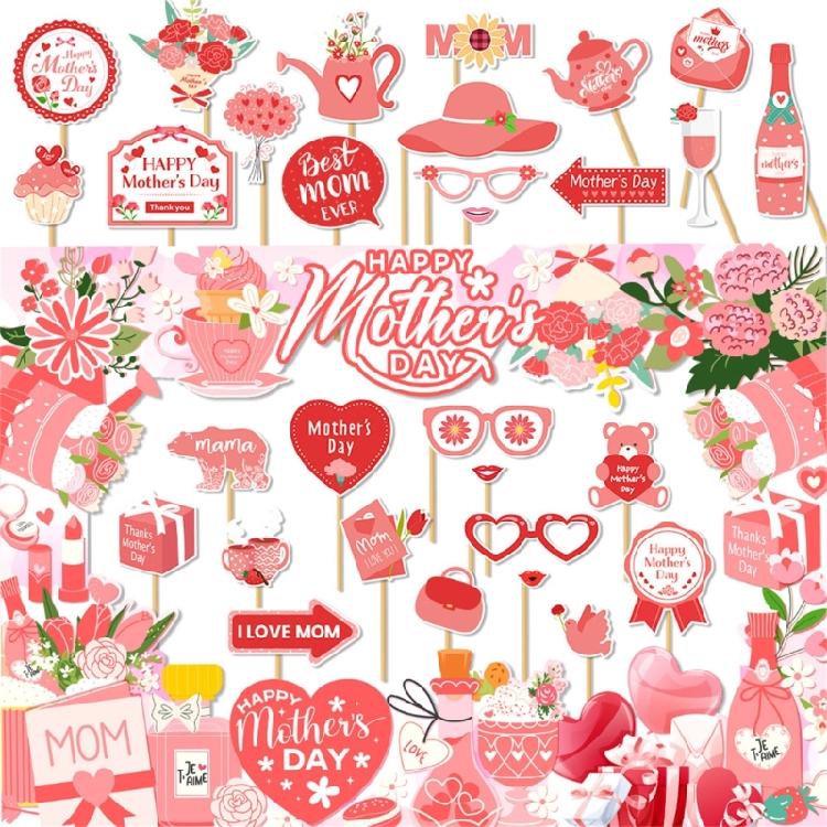 Mother's Day Party Photo Props Photography Paper Picture Frame and Accessories Party Supplies for Family Gathering