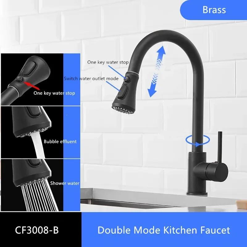 Black Kitchen Faucet Deck Installation Sink Faucet with Sprinkler Pull-Out Kitchen Mixer Tap 360° Rotatble Mixer Faucet