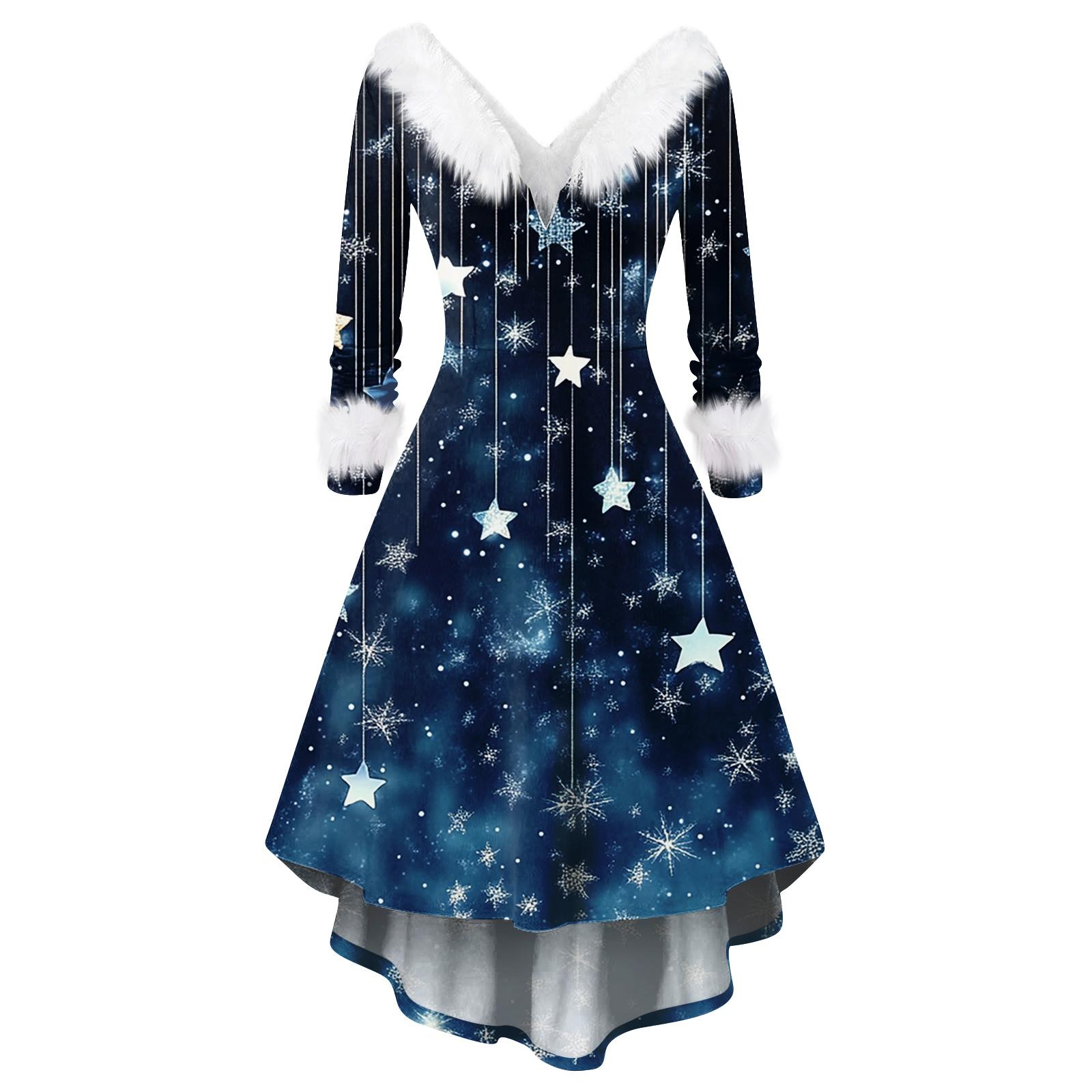 

Женское модное повседневное приталенное платье с рождественским принтом для вечеринки с длинными рукавами XL синий