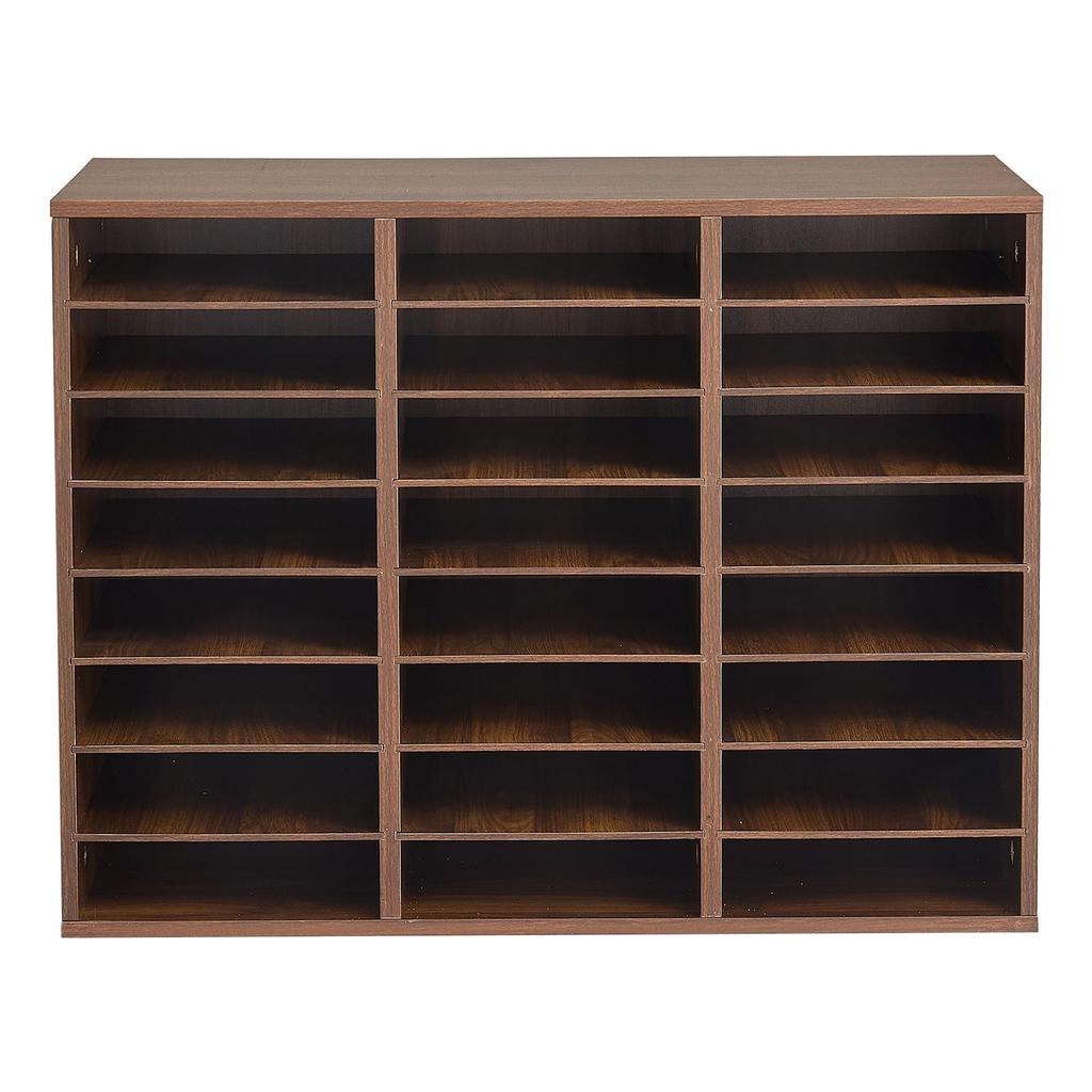 Wood Literature Organizer 24 Compartments Office Mailboxes Brown, Countertop Literature Sorter for Files Documents Papers, with Adjustable Shelves,