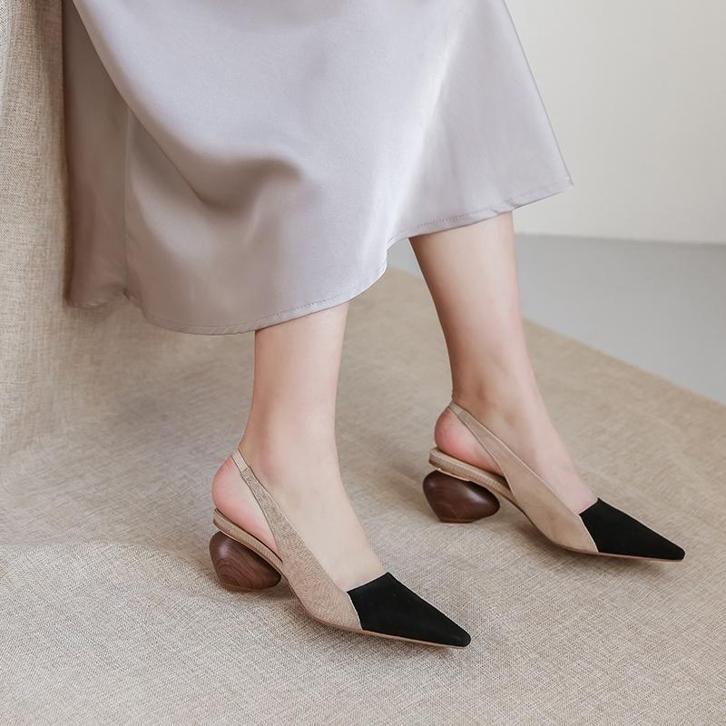 Mode Dames Nieuwe Lente/Zomer Europese en Amerikaanse Puntige Leer Schapenleer Hoge Hak Grote Kop Muller Elastische Sandalen