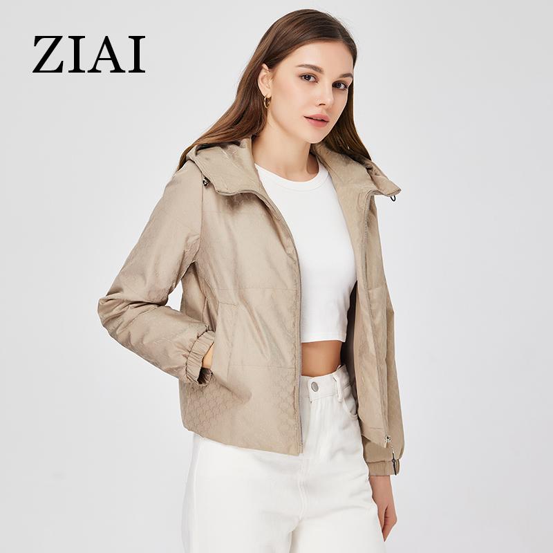 

ZIAI 2023 женская весенняя куртка классическая короткая с капюшоном повседневная тонкая хлопковая молния высокое качество узор тканевое пальто женское ZM-20360 XL бежевый