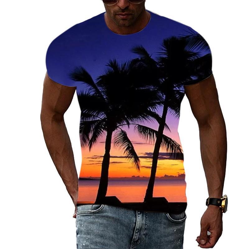 

Летние прибрежные футболки с изображением пальмы для мужчин, модная повседневная футболка с пейзажным узором, футболки с короткими рукавами с 3D принтом, топ M