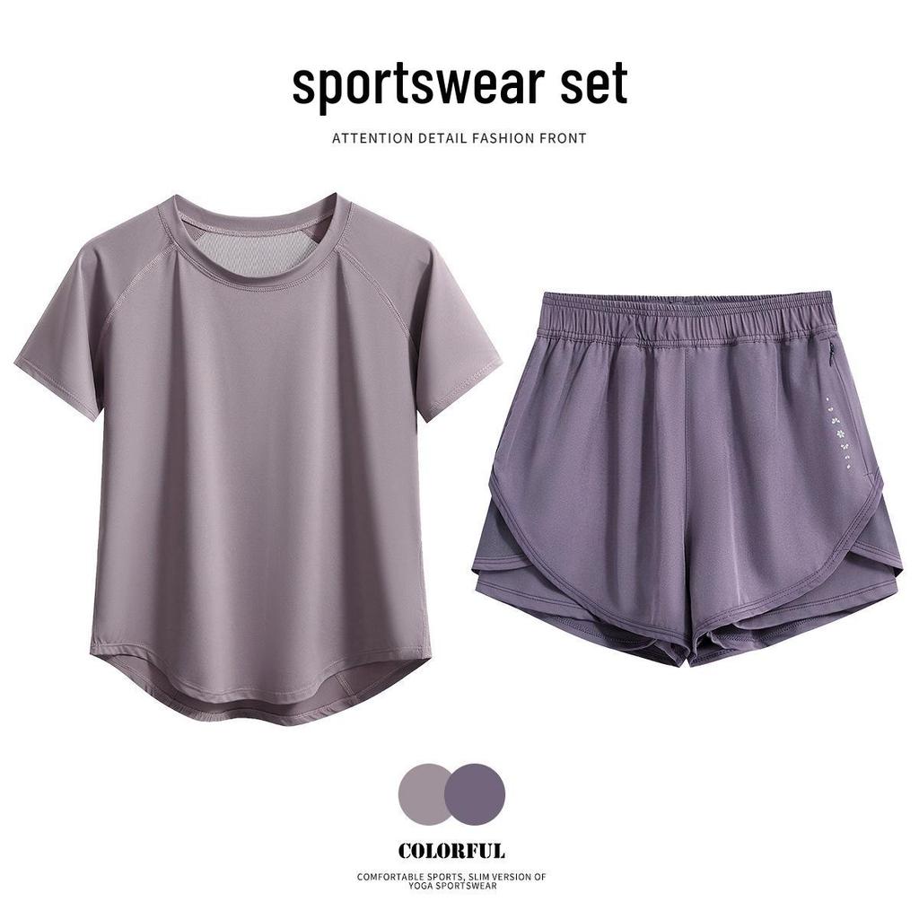 Women's Quick-Dry Yoga Set: Short Sleeve & Shorts - Slim-Fit, Elastic Activewear for Outdoor Sports