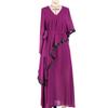 Muslim Dress Purple V-neck Double Layer Chiffon Sequins Irregular Slim Dress