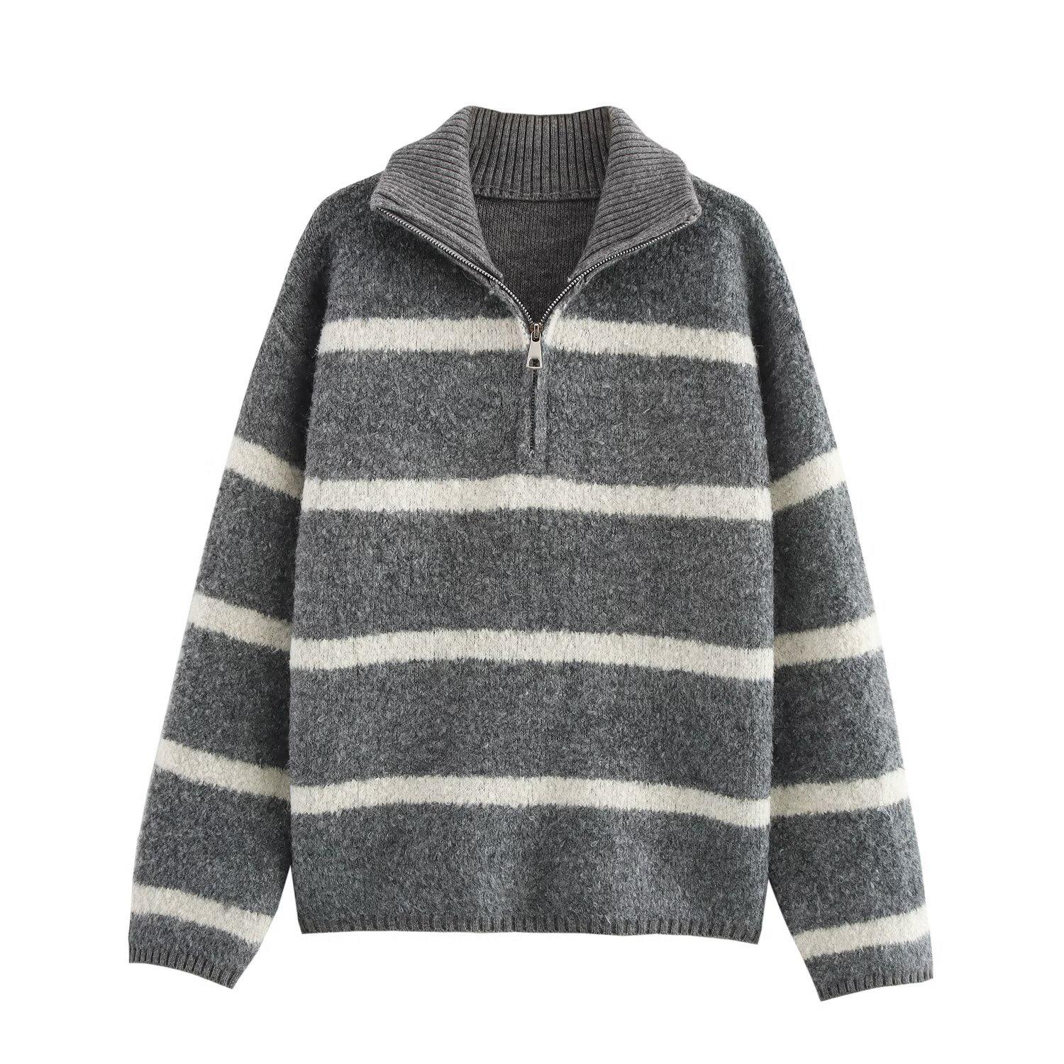 

Зимний женский вязаный свитер пуловер на молнии в европейском и американском стиле 2024 One Size серый