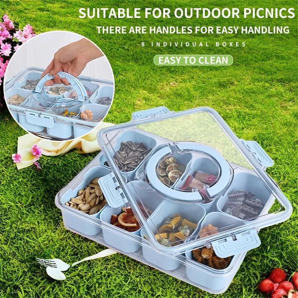 Snackle Box Container Lid with 8 Compartment with Lid Portable Divided Serving Tray for Parties Sweets Vegetables Biscuits Nuts