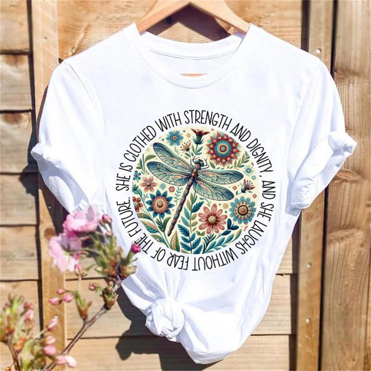 

Женская одежда Тренд 90-х Повседневный стиль Принт Короткий рукав Узор Мода Акварель Круглый вырез Женская футболка 4XL