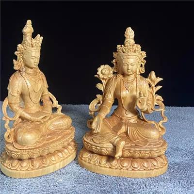 Handgemachte buddhistische Buchsbaum-Grün/Weiß-Tara-Buddha-Schnitzerei Sammeln Sie Reichtum Handstücke Maskottchen Dekorieren Crafts240825