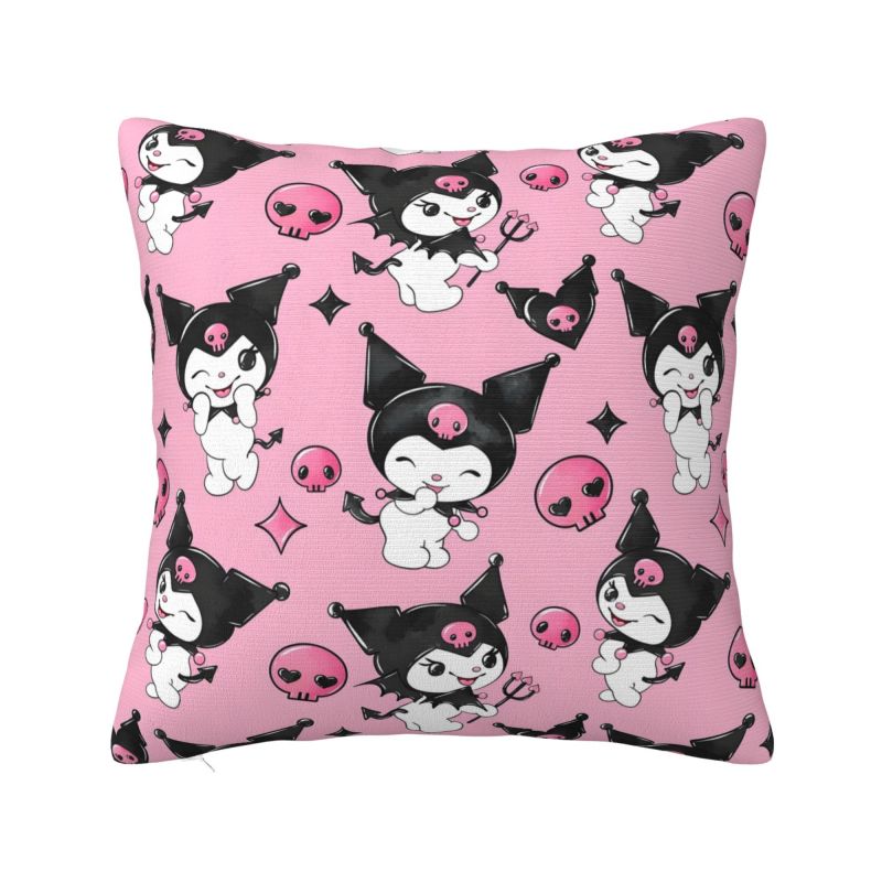 Custom Modern Cute Sanrio Kuromi Anime Cushion Cover Velvet Kawaii Cartoon Pillow Case Home Decor