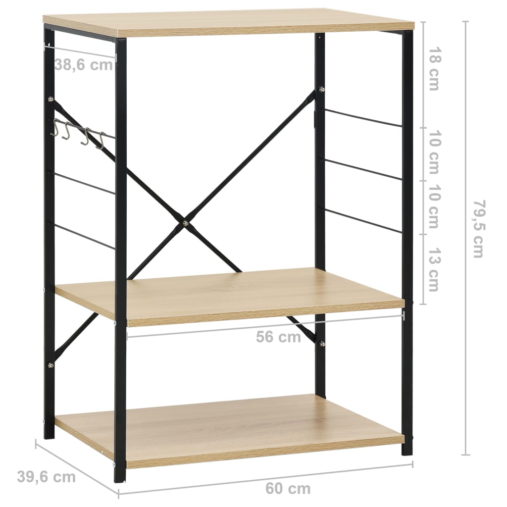 Microwave Shelf Black and Oak Effect 60 * 39.6 * 79.5 cm Particleboard