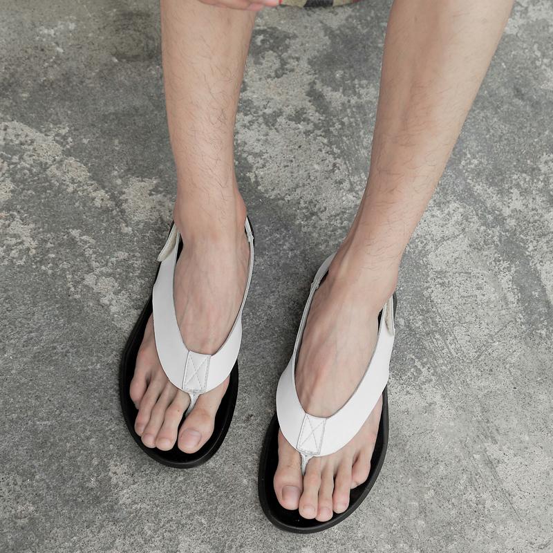 Genuine Leather White Men'S Sandals Men Slippers High Quality Casual Men Shoes Summer Outdoor Beach Flip-Flops Man Fashionable