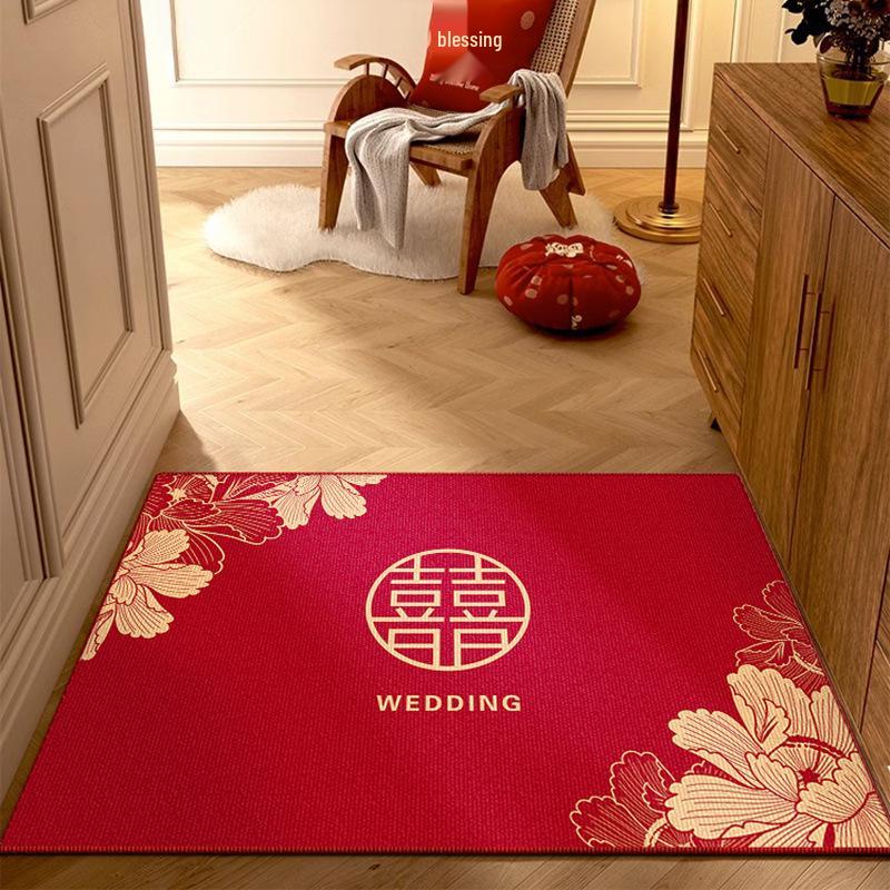 Festive Red Chinese Wedding Entrance & Bedroom Floor Mat