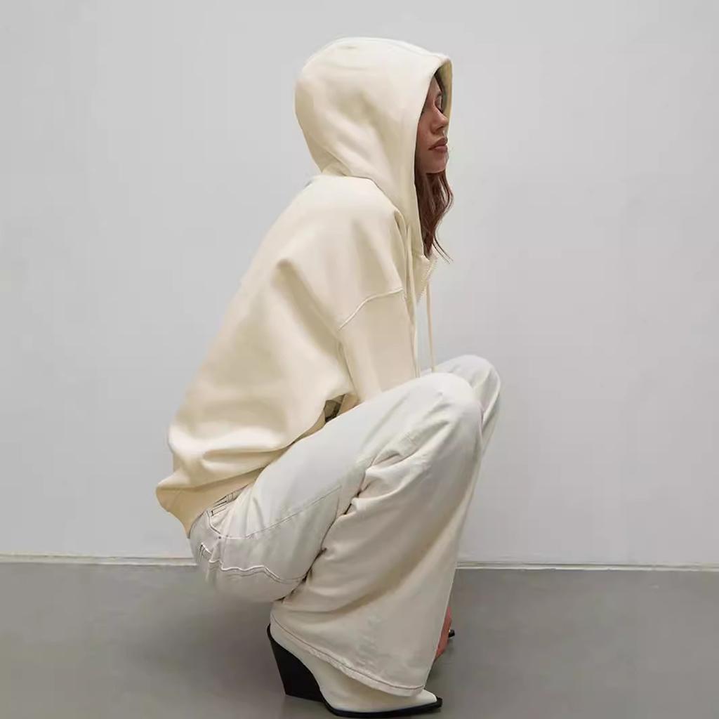 New Solid-color Loose Hooded Zipper Cardigan Hoodie for Autumn and Winter