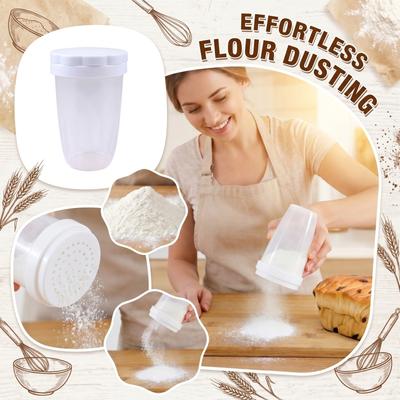 Household Flour Dispenser with Adjustable Lid for Controlled Powder Dispensing Kitchen Baking Tool Plastic Container for Storage and Use