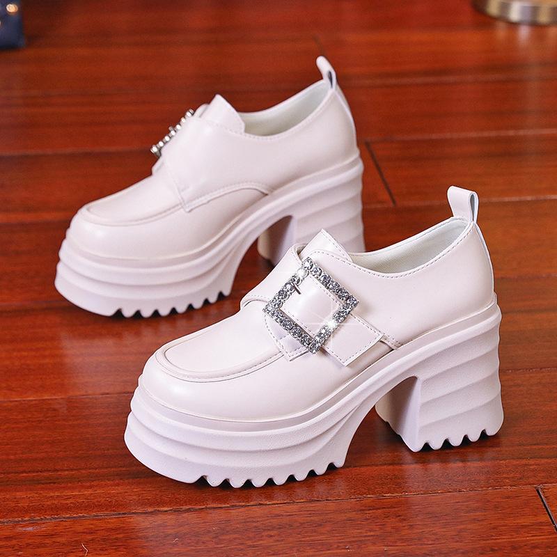 

Platform Mary Jane women s shoes thick heel increased by 10 cm white loafers with skirt bridal wedding artifact muffin 40