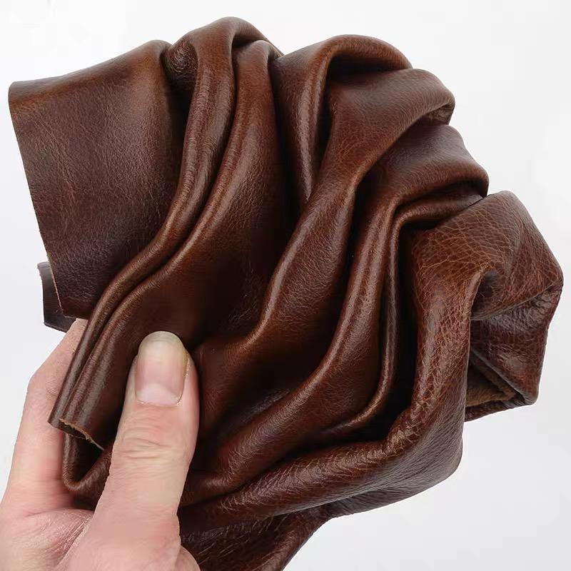 Brown Cowhide Fine Grain Whole Retro Seat, Sofa Bench Renovation, Top Layer Leather Fabric, Oil Wax Cowhide Leather Material