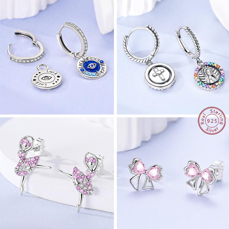 New 925 Silver Earrings Simple Bow Strawberry Butterfly Hoop Stud Earrings for Wedding Party Women Jewelry Girls