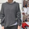 O-Neck Long Sleeve Knitted Sweater Ribbed Edge Solid Color Coarse Yarn Women Sweater Female Clothing