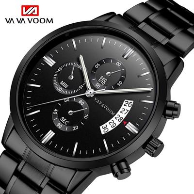 Mode noir Quartz hommes montres marée marque en acier inoxydable bande grand cadran hommes d'affaires horloge montre d'affaires Relojes Hombre