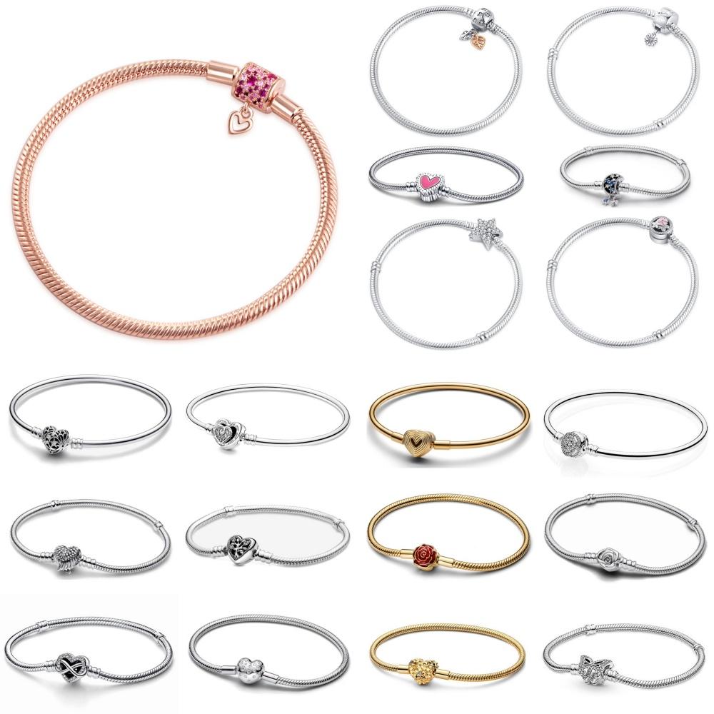 New 925 Silver Red Flower Heart Snake Chain Shiny Zircon Bracelet Fashion Jewelry