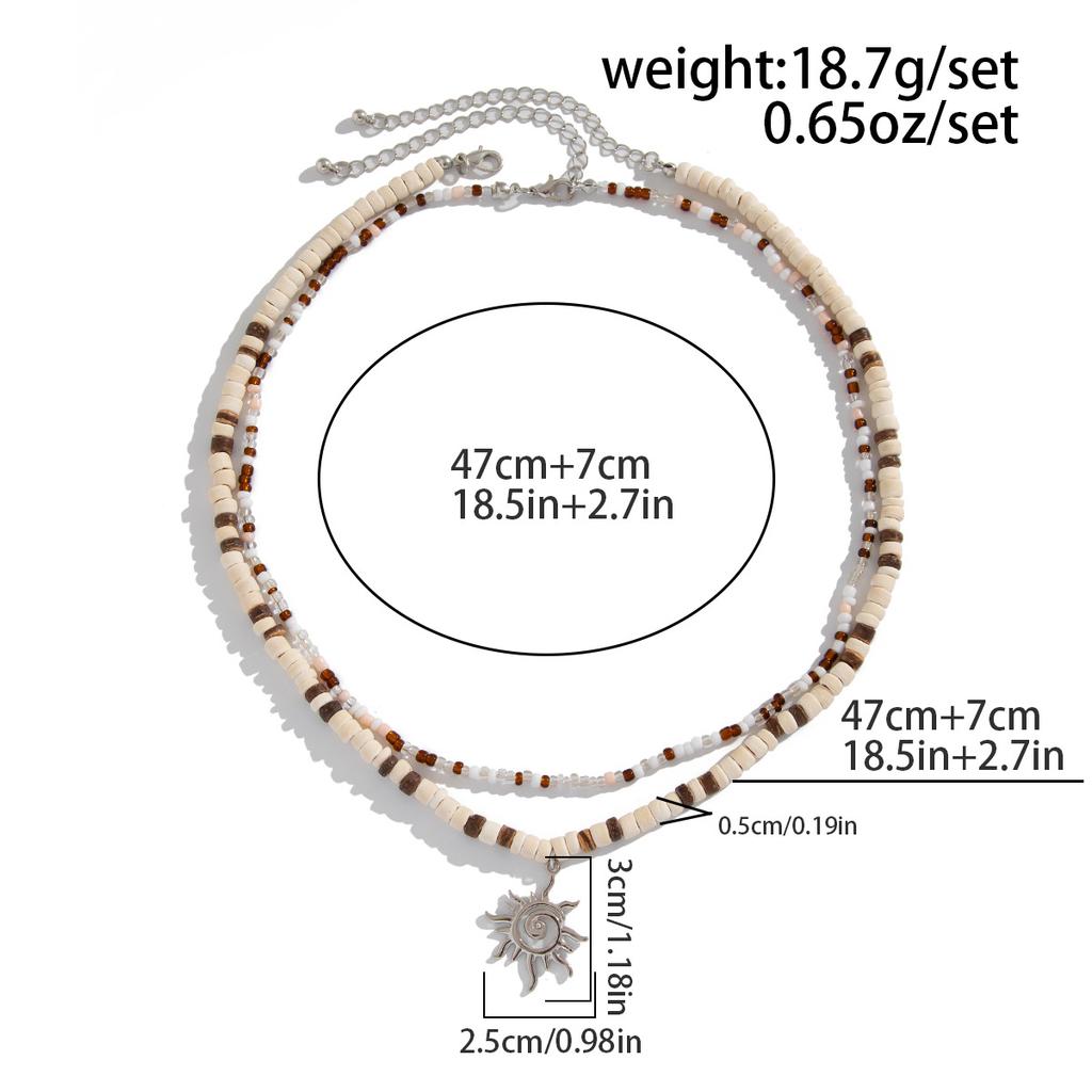 Fashionable Men Coconut Shell Beaded Necklace Hip Hop Sun Pendant Choker Chain Jewelry