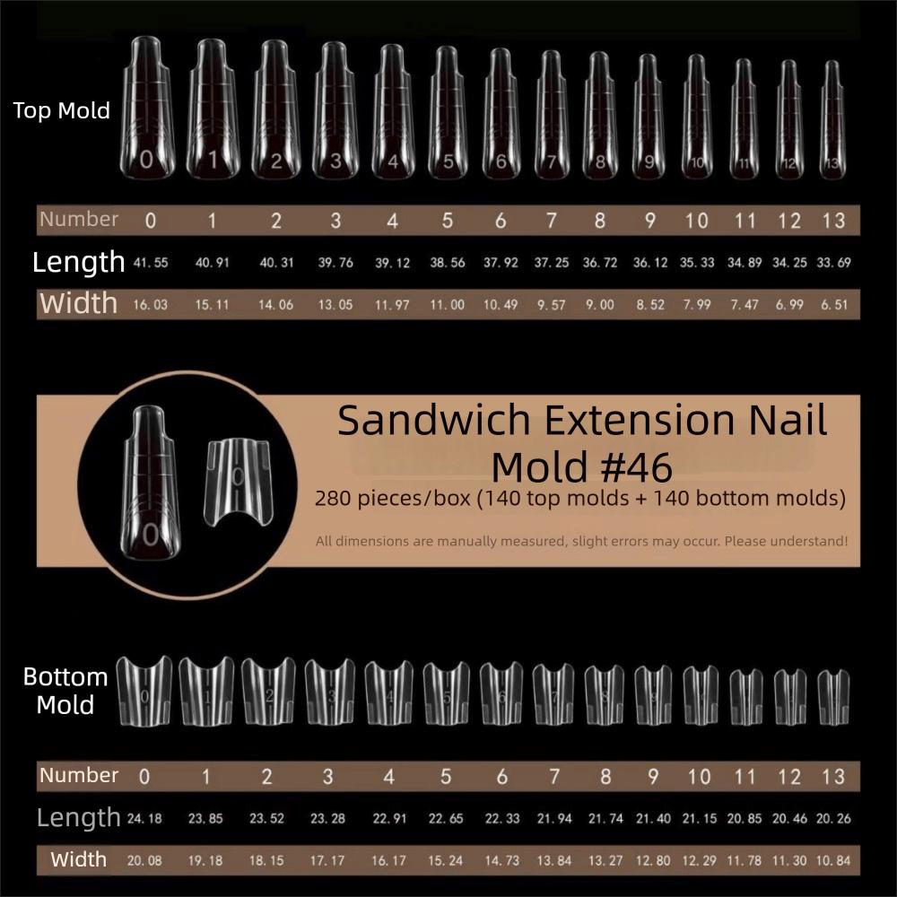 140/280pcs Reusable Nail Extension Forms Square Oval Coffin Nail Molds Manicure Tools