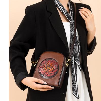 Bolso de Hombro Casual con Textura Premium y Estampado en Relieve de Peonías - Bolso Bandolera de Estilo Chino Nuevo para Uso Casual y para Ir al Trabajo