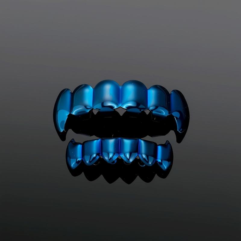 Practical Copper Tooth Jewelry Suitable for Women and Men, Blue Upper and Lower Mouth Accent for Party Looks and Photo Styling