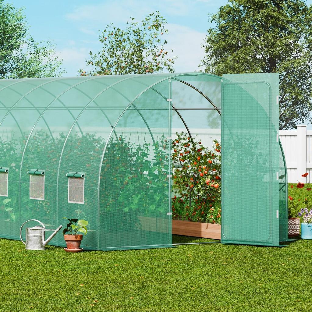 Walk-in Tunnel Greenhouse 27.38x9.5x7.38ft Galvanized Frame PE Cover Green